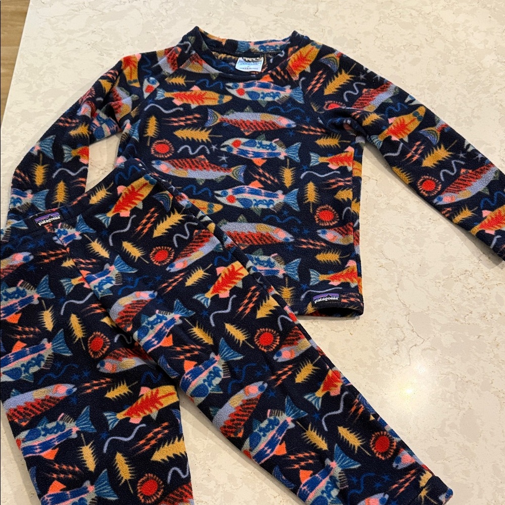 Patagonia Kids Navy Multicolor Fish Fleece Pajama Set